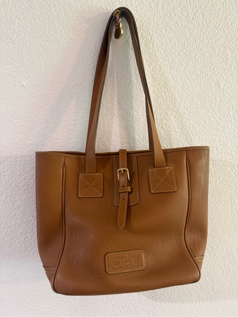 Dooney & Bourke Brown Leather Tote with Buckle Strap